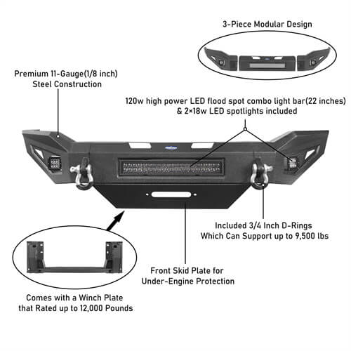 Full Width Front Bumper & Rear Bumper w/ Led Lights for 2019-2021 Dodge Ram 2500 - ultralisk4x4 ULB.6302+ULB.6304 12