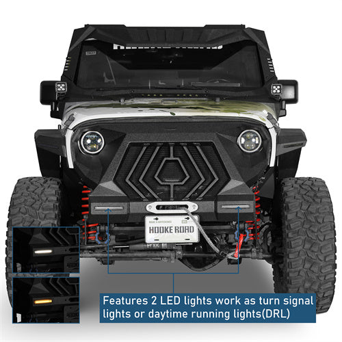 Mad Max Grill+Bumper w/ LED Turn Signal Lights For 2007-2018 Jeep Wrangler JK - Ultralisk4x4-u2107-
7