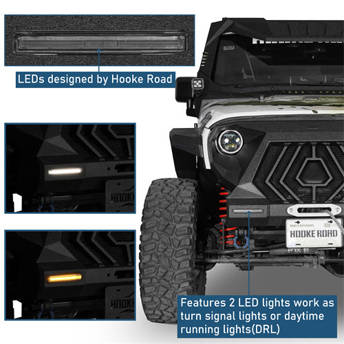 Mad Max Grill+Bumper w/ LED Turn Signal Lights For 2007-2018 Jeep Wrangler JK - Ultralisk4x4-u2107-
8