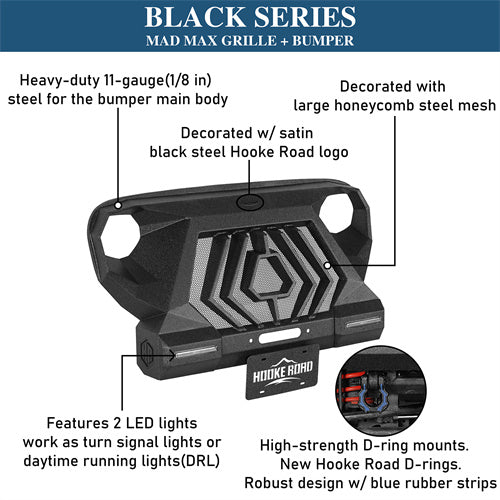 Mad Max Grill+Bumper w/ LED Turn Signal Lights For 2007-2018 Jeep Wrangler JK - Ultralisk4x4-u2107-
9