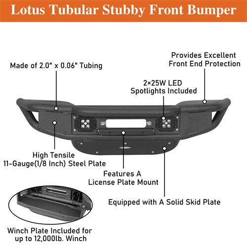 Lotus Tubular Front Bumper w/ Winch Plate For 2018-2025 Jeep Wrangler JL & Gladiator JT - Ultralisk4x4