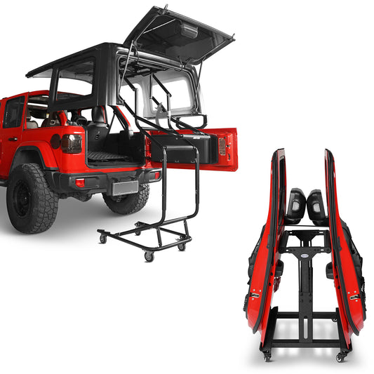 Movable Door Storage Cart Holder & Hard Top Lift Holder Rack For 1997-2025 Jeep Wrangler TJ JK JL JT & Ford Bronco 4-Door - Ultralisk 4x4