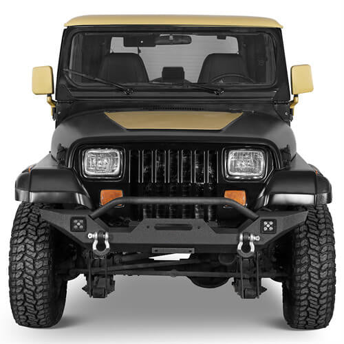 Aftermarket Front Bumper w/ Winch Plate & LED Spotlights For 1987-1995 Jeep Wrangler YJ - Ultralisk4x4