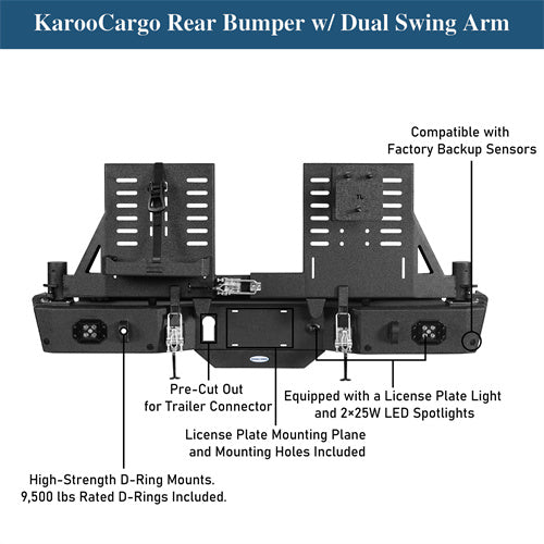 Off Road Rear Bumper w/ Dual Swing Arms & Tire Carrier For 2020-2025 Jeep Gladiator JT Models- Ultralisk4x4