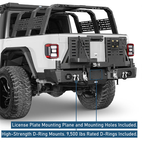 Off Road Rear Bumper w/ Dual Swing Arms & Tire Carrier For 2020-2025 Jeep Gladiator JT Models- Ultralisk4x4