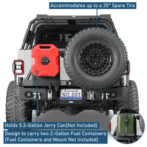Off Road Rear Bumper w/ Dual Swing Arms & Tire Carrier For 2020-2025 Jeep Gladiator JT Models- Ultralisk4x4