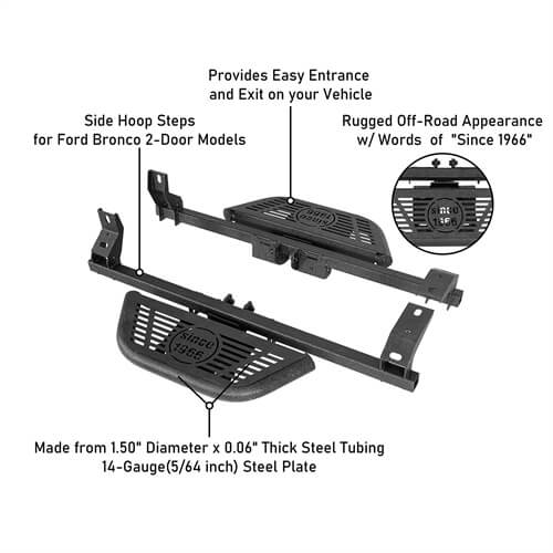 Off Road Side Hoop Steps Kit For 2021-2024 Ford Bronco 2-Door - Ultralisk4x4-u8931s-9