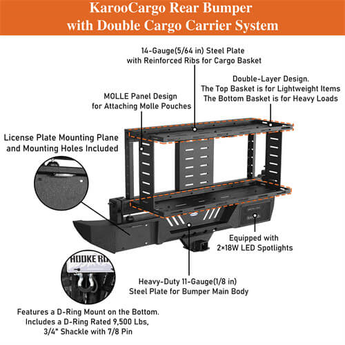 Rear Bumper w/Double Cargo Carrier System For 2007-2018 Jeep Wrangler JK - Ultralisk4x4 - u2101s - 9