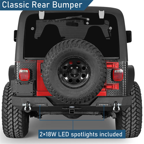 Car Bumper Rear Bumper w/ LED Lights For 1997-2006 Jeep Wrangler TJ - Ultralisk4x4