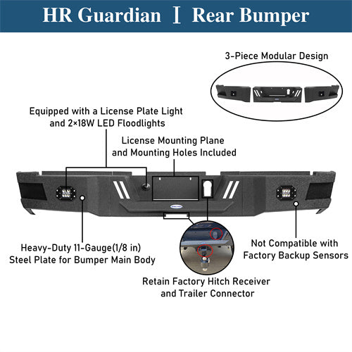 Road Trip Rear Bumper w/ LED White Floodlights For 2010-2018 Ram 2500 - Ultralisk4x4