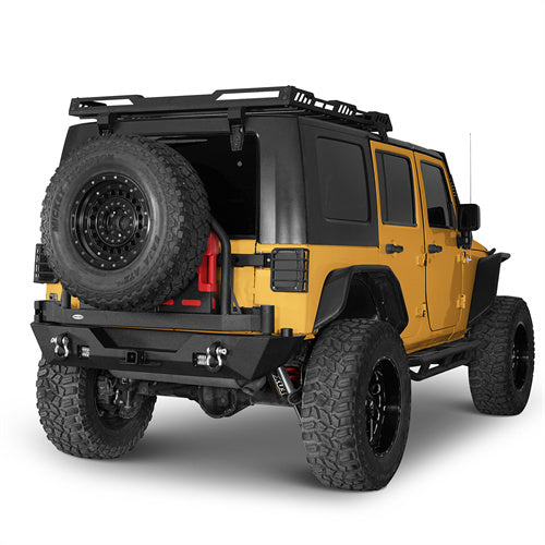 Rear Bumper w/Oil Drum Rack Bar & Spare Tire Frame(07-18 Jeep Wrangler JK) - Ultralisk 4x4