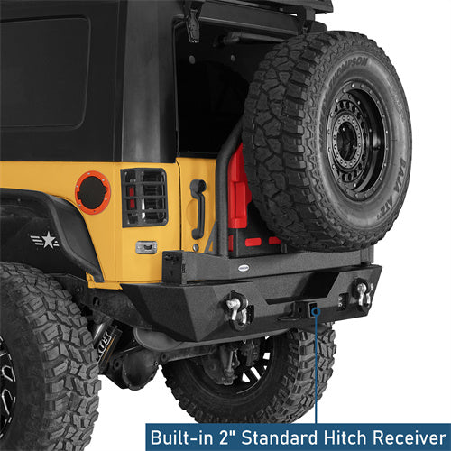 Rear Bumper w/Oil Drum Rack Bar & Spare Tire Frame(07-18 Jeep Wrangler JK) - Ultralisk 4x4