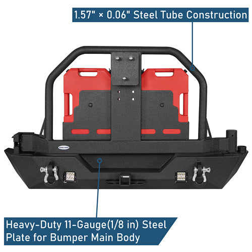 Rear Bumper w/Oil Drum Rack Bar & Spare Tire Frame(07-18 Jeep Wrangler JK) - Ultralisk 4x4