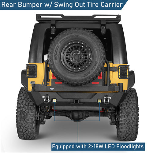 Rear Bumper w/Oil Drum Rack Bar & Spare Tire Frame(07-18 Jeep Wrangler JK) - Ultralisk 4x4