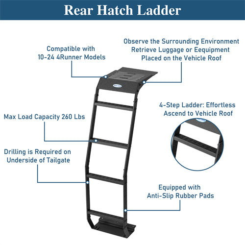Road Trip Rear Hatch Ladder For 2010-2024 Toyota 4Runner - Ultralisk4x4