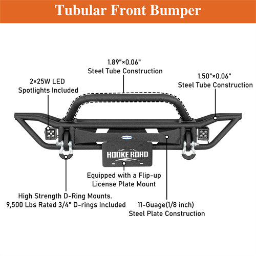 Road Trip Tubular Front Bumper w/ LED Spotlights For 1997-2006 Jeep Wrangler TJ - Ultralisk4x4