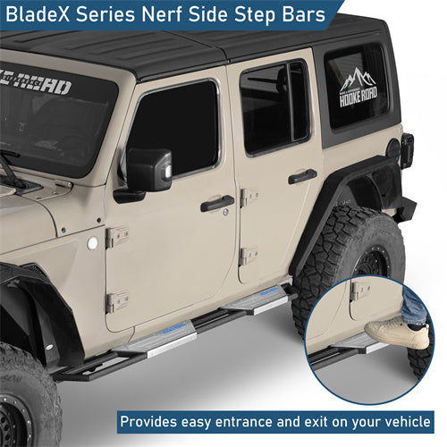 Off-road BladeX Series Nerf Side Step Bars For 2018-2025 Jeep Wrangler JL 4-Door - Ultralisk4x4-u3084-4