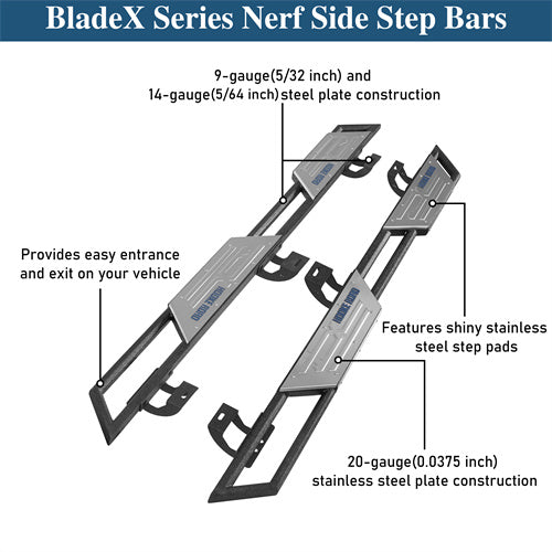 Off-road BladeX Series Nerf Side Step Bars For 2018-2025 Jeep Wrangler JL 4-Door - Ultralisk4x4-u3084-9