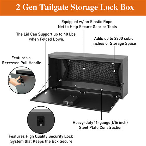 2 Gen Tailgate Storage Lock Box For 2018-2025 Jeep Wrangler JL - Ultralisk4x4