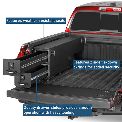 Wheel Well Storage Drawer System Truck Side Box For 2015-2022 Chevy Colorado GMC Canyon 5'2" Bed - Ultralisk4x4