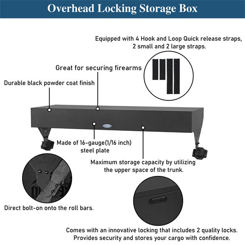 Road Trip Trunk Upper Locking Storage Box For 2007-2018 Jeep Wrangler JK 4-Door Hardtop - Ultralisk4x4-u2109-11