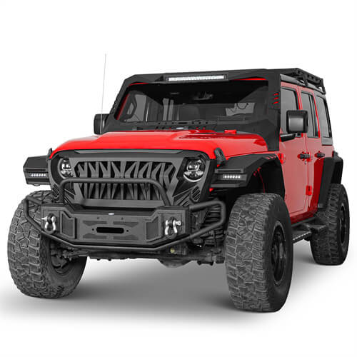 Tubular Front Bumper w/ Winch Plate For 2018-2024 Jeep Wrangler JL GLadiator JT - Ultralisk4x4-u3062s-3
