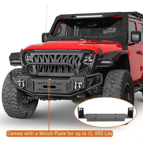 Tubular Front Bumper w/ Winch Plate For 2018-2024 Jeep Wrangler JL GLadiator JT - Ultralisk4x4-u3062s-6