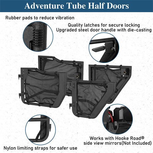 Tube Half Front & Rear Doors w/ Black shade skins For 2007-2018 Jeep Wrangler JK 4 Doors - Ultralisk4x4