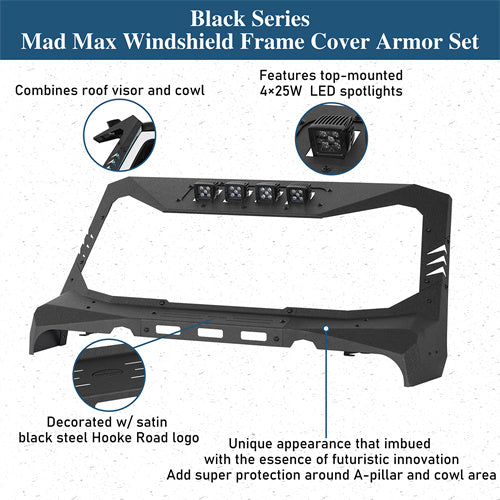 Madmax Windshield Frame Cover Visor/Cowl Combination For 2007-2018 Jeep Wrangler JK - Ultralisk4x4