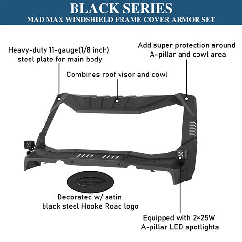 Off-Road Madmax Windshield Frame Cover Visor/Cowl Combination For 2007-2018 Jeep Wrangler JK - Ultralisk4x4-u2108-9