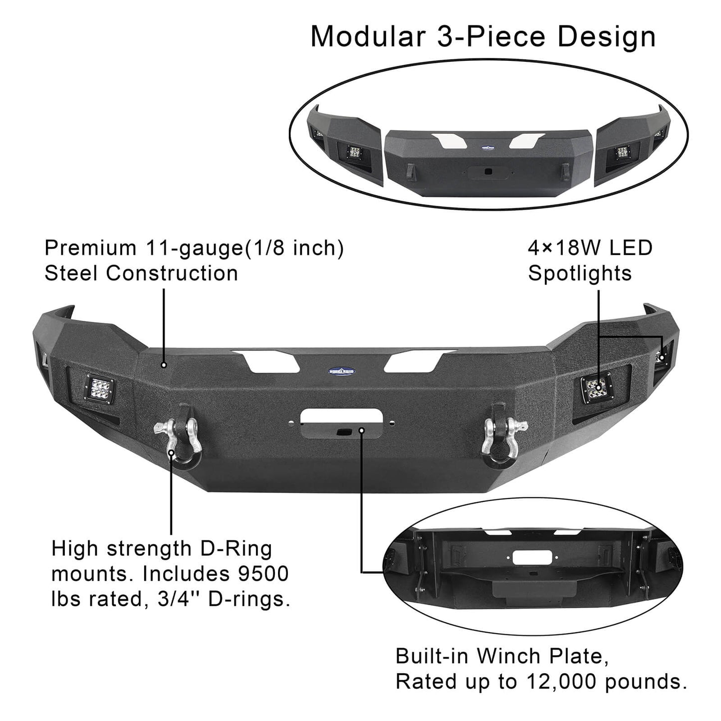 Full-Width Front Bumper w/Winch Plate & Spotlights for 2019-2021 Dodge Ram 2500 - Ultralisk 4x4 u6300 4
