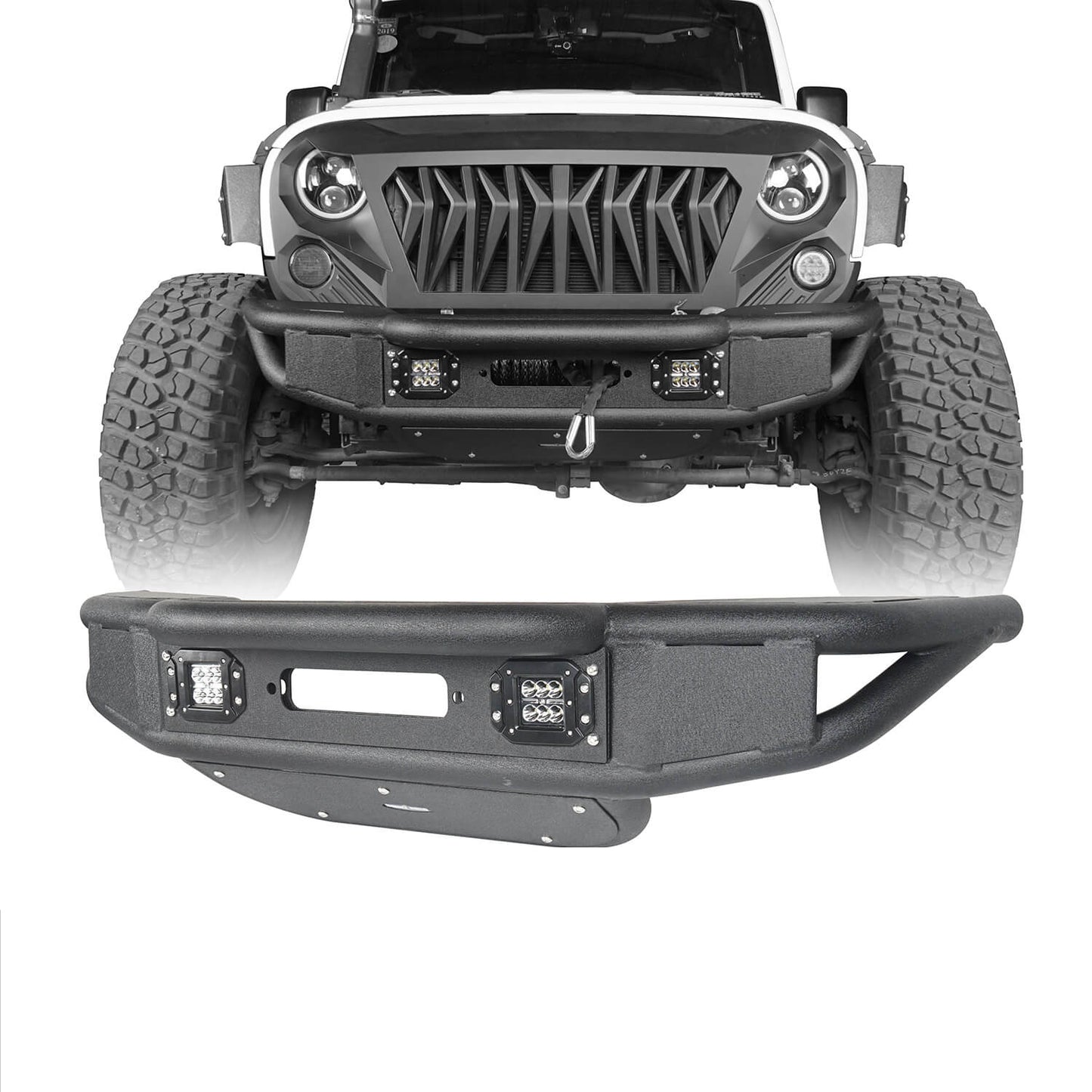 Stubby Tube Front Bumper w/Winch Plate & LED Spotlights(07-18 Jeep Wrangler JK) - Ultralisk 4x4
