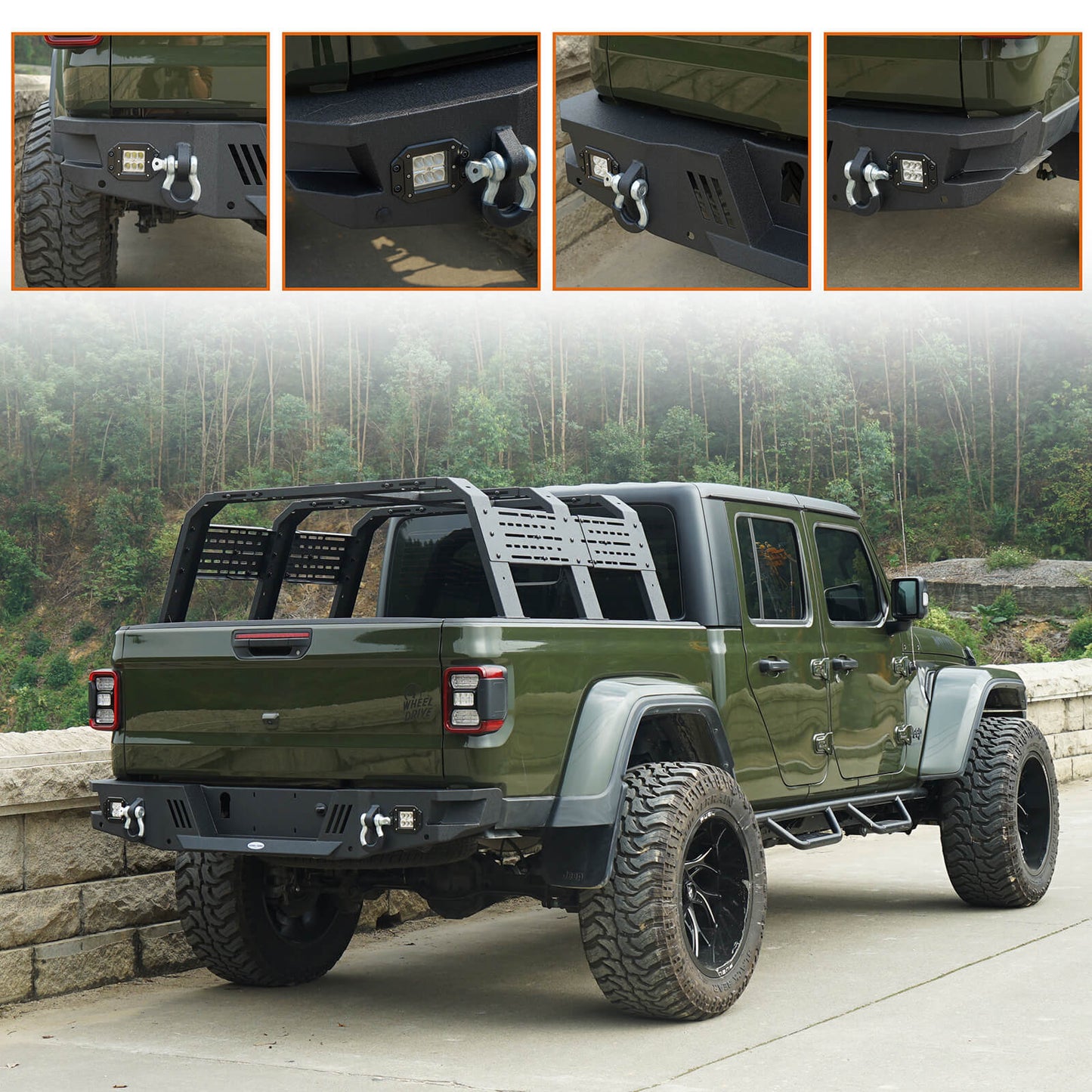 Jeep Gladiator Rear Bumper Offroad Guard Protector (20-22 JT) - Ultralisk 4x4 BXG.7010-S 4