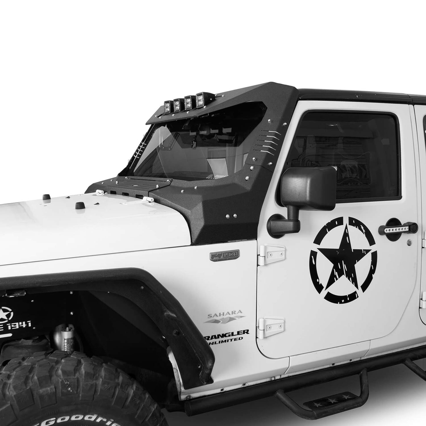 Mad Max Front Bumper w/Steel Grille Guard & Windshield Frame Cover(07-18 Jeep Wrangler JK) - ultralisk4x4