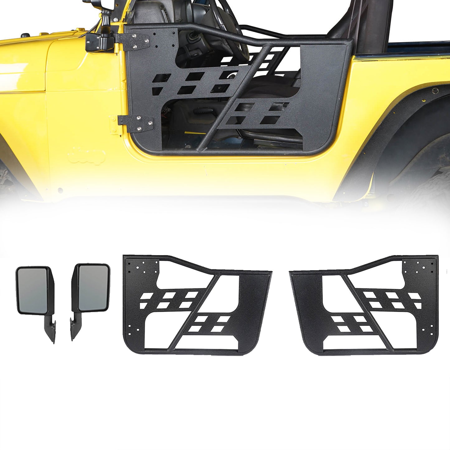 Rock Crawler Tubular Door Guards with Mirrors for 1997-2006 Jeep Wrangler TJ BXG092MMR10016 11