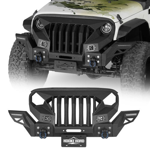 Mad Max Grill+Bumper w/ Winch Plate & LED Spotlights For 2007-2018 Jeep Wrangler JK - Ultralisk 4x4