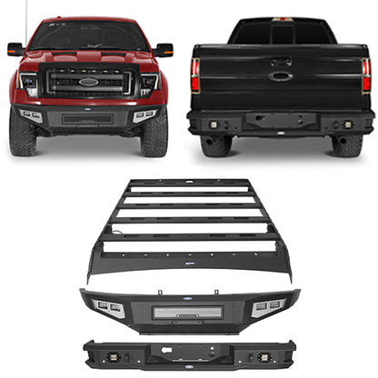Front Bumper & Rear Bumper & Roof Rack Luggage Carrier(09-14 Ford F-150 SuperCrew,Excluding Raptor) - ultralisk4x4
