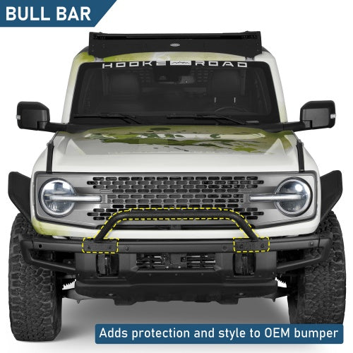 Tubular Bull Bar For 2021-2026 Ford Bronco w/ Steel Modular Bumper(Excluding Raptor, Everglades, Black Diamond) - Ultralisk4x4