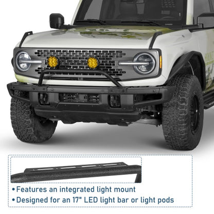 Tubular Bull Bar For 2021-2026 Ford Bronco w/ Steel Modular Bumper(Excluding Raptor, Everglades, Black Diamond) - Ultralisk4x4