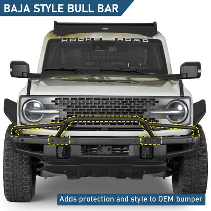 Ultralisk4x4 Baja Style Bull Bar For 2021-2026 Ford Bronco w/ Steel Modular Bumper(Excluding Bronco Sport & Raptor, Everglades, Black Diamond)