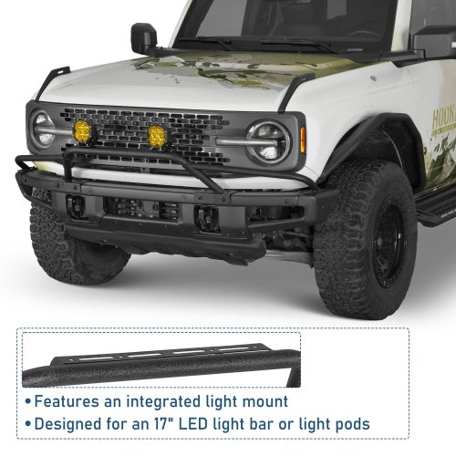 Ultralisk4x4 Baja Style Bull Bar For 2021-2026 Ford Bronco w/ Steel Modular Bumper(Excluding Bronco Sport & Raptor, Everglades, Black Diamond)
