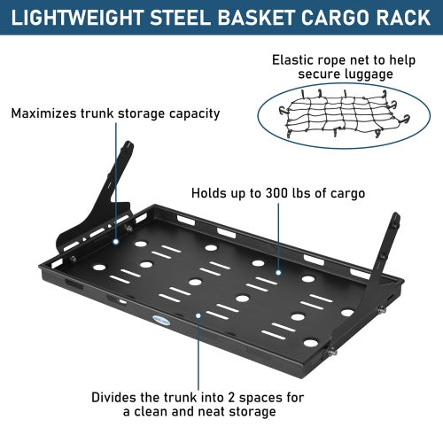 Lightweight Steel Basket Cargo Rack (18-26 Jeep Wrangler JL 4-Door Hardtop & Sky One Touch Power Top) - Ultralisk4x4