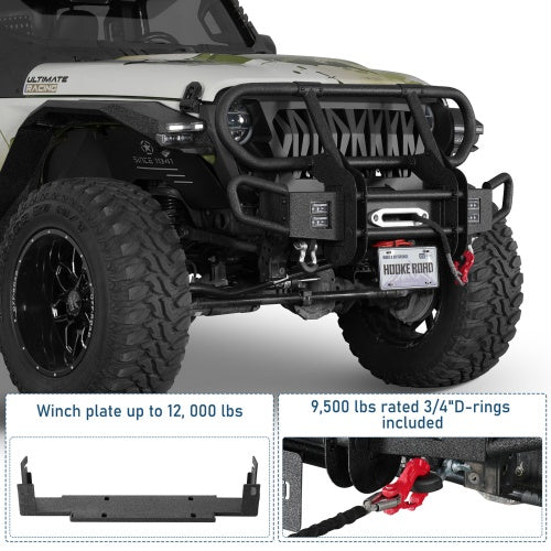 Rock Crawler Front Bumper w/ Grille Guard & Winch Plate For 2018-2026 Jeep Wrangler JL & 2020-2026 Gladiator JT - Ultralisk4x4