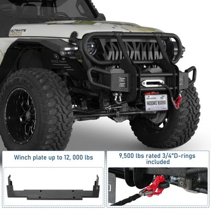 Rock Crawler Front Bumper w/ Grille Guard & Winch Plate For 2018-2026 Jeep Wrangler JL & 2020-2026 Gladiator JT - Ultralisk4x4
