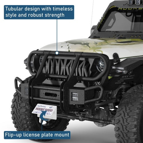 Rock Crawler Front Bumper w/ Grille Guard & Winch Plate For 2018-2026 Jeep Wrangler JL & 2020-2026 Gladiator JT - Ultralisk4x4