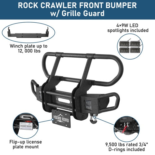Rock Crawler Front Bumper w/ Grille Guard & Winch Plate For 2018-2026 Jeep Wrangler JL & 2020-2026 Gladiator JT - Ultralisk4x4