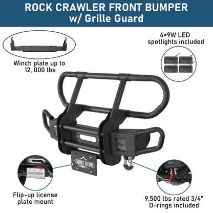 Rock Crawler Front Bumper w/ Grille Guard & Winch Plate For 2018-2026 Jeep Wrangler JL & 2020-2026 Gladiator JT - Ultralisk4x4