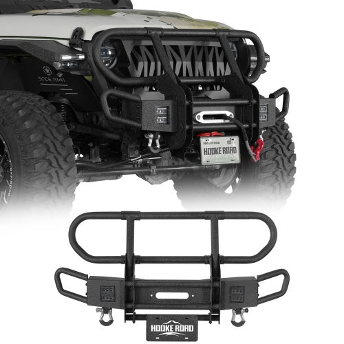 Rock Crawler Front Bumper w/ Grille Guard & Winch Plate For 2018-2026 Jeep Wrangler JL & 2020-2026 Gladiator JT - Ultralisk4x4