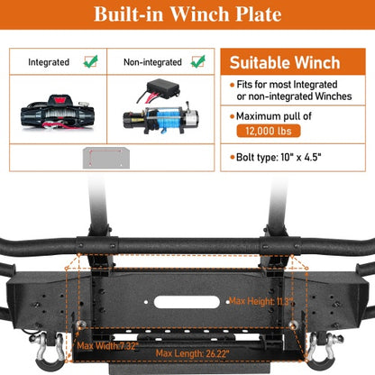 Rock Crawler Front Bumper w/ Grille Guard & Winch Plate For 2018-2026 Jeep Wrangler JL & 2020-2026 Gladiator JT - Ultralisk4x4