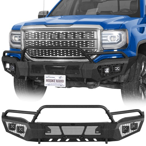 Earthshaker Series Front Bumper w/ Winch Plate & 4 × LED Lights For 2016-2018 GMC Sierra 1500 - Ultralisk4x4